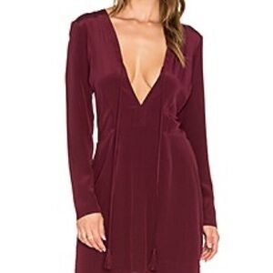 Rory Beca, Avril in Bordeaux Silk Deep V Long Sleeve Mini Cocktail Dress,Size S